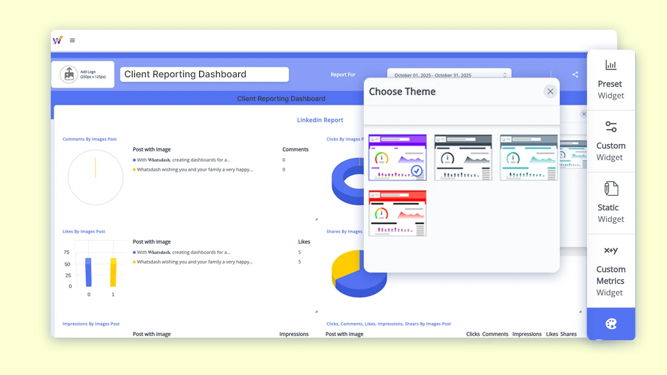 An image that display how to set custom logo and colour within the white label analytics platform