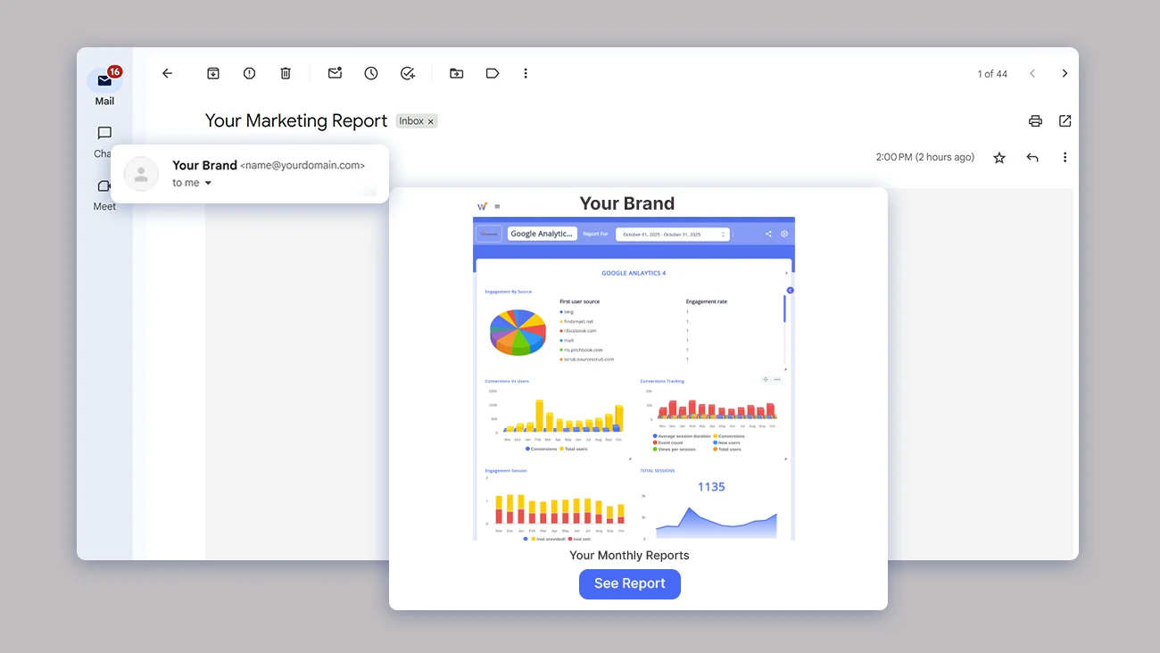 Share client reports from your personalized marketing agency email 
