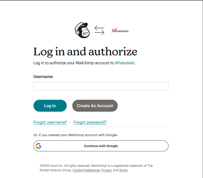Mailchimp Authorization Window